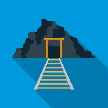 Mountain mine with railway icon, flat style 스톡 일러스트