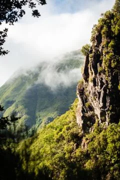 Mountain mist at the end of the day Stock Photos