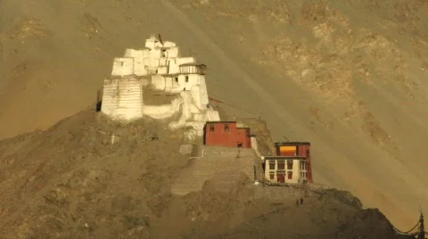 Mountain monastery in evening light Stock Footage 235190