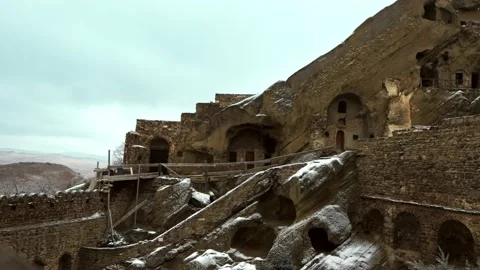 Mountain Monastery in Medieval Style Winter Stock Footage 238834734