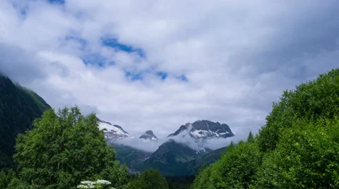 Mountain in moving clouds Stock Footage 52341399