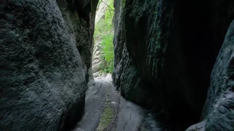 Mountain narrow canyon with high cliffs. Video stock 240846592