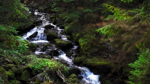Mountain natural waterfall falling from the top of the landscape nature reserve Stock Footage 133632640