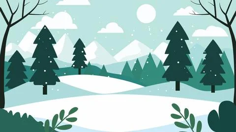 Mountain Nature Landscape with Pine Tree in the Forest in Snow Winter Season 스톡 일러스트
