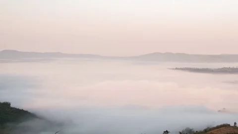 Mountain nature time-lapse of misty clouds fast movement Stock Footage 74119071