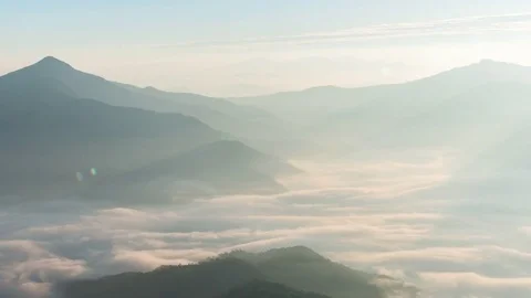 Mountain nature time-lapse of misty clouds fast movement Stock Footage 74141957
