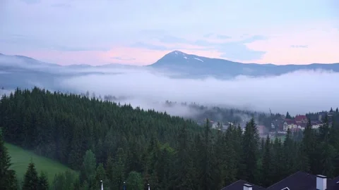 Mountain nature. View of the mountains in the clouds. Rain in the Carpathians. B Stock Footage 247010838