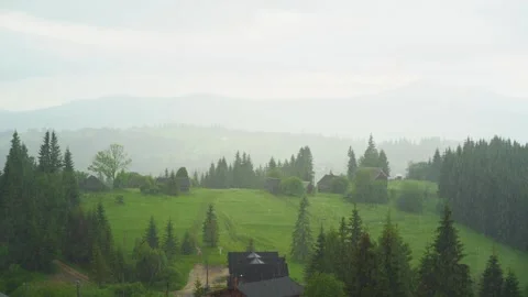 Mountain nature. View of the mountains in the clouds. Rain in the Carpathians. B Stock Footage 247010854