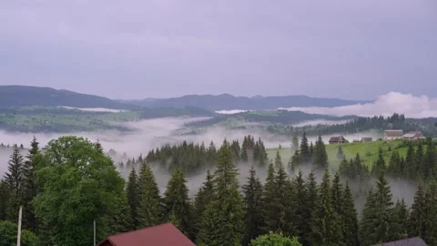 Mountain nature. View of the mountains in the clouds. Rain in the Carpathians. B Stock Footage 247016744