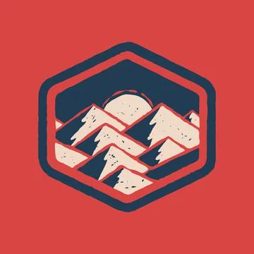 Mountain nature wild badge patch pin graphic illustration vector art t-shirt  Stock-Illustration