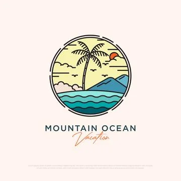Mountain Ocean vacation logo design simple vector minimalist illustration t.. 스톡 일러스트