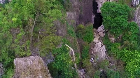 Mountain or cave of bats. Aerial photography Stock Footage