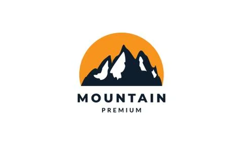 Mountain or summit or hill silhouette with sunset vintage logo illustration Illustrazione stock