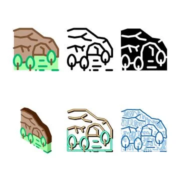 Mountain pack cave among forest icon vector outline Stock Illustration