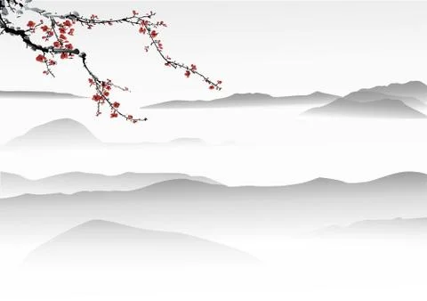 Mountain painting Stock Illustration