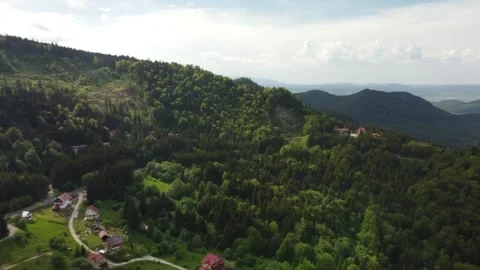 Mountain pan view from drone with forest Stock Footage 297253641
