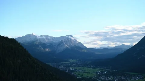 A mountain panorama with clouds in the evening (Zugspitze)  Video stock 219382425