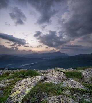 Mountain panorama during sundown Stock Photos