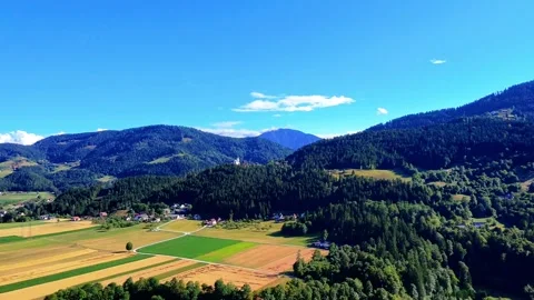 Mountain panorama with fields Stock Footage 312640913