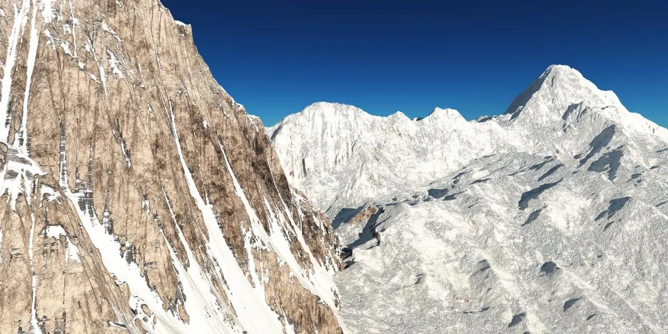 Mountain panorama over the clouds. Computer generated 3D illustration Stock Illustration