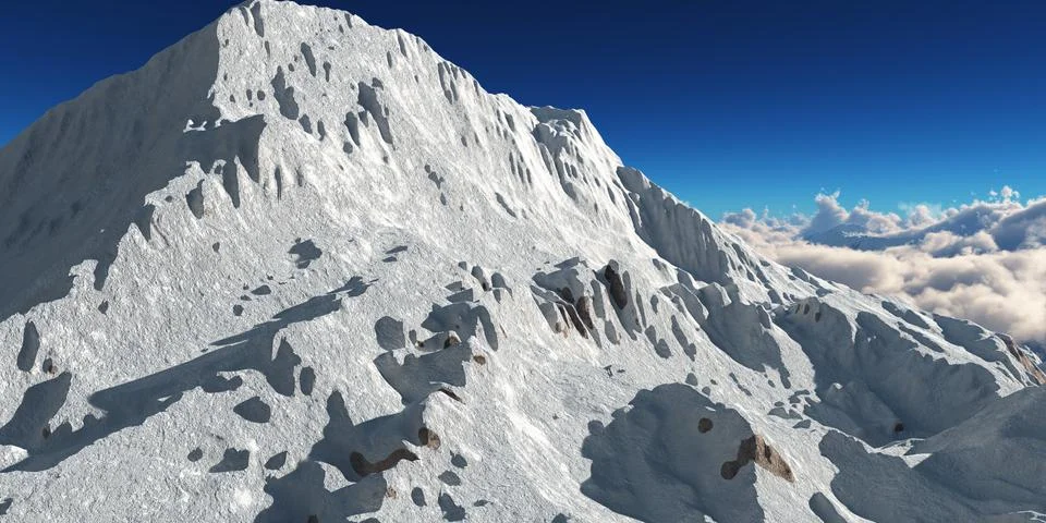 Mountain panorama over the clouds. Computer generated 3D illustration Stock Illustration