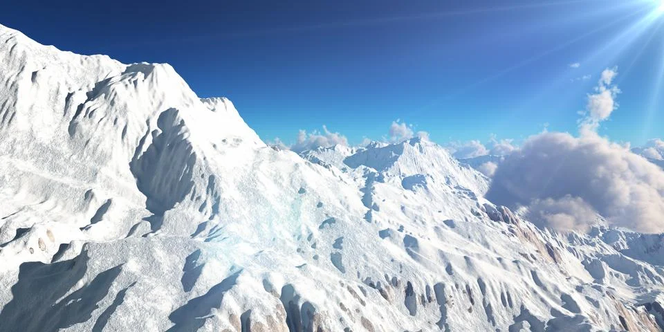 Mountain panorama over the clouds. Computer generated 3D illustration Stock Illustration