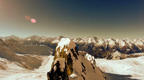 Mountain panorama view. aerial view. fly over. winter snow landscape Video stock 36999907