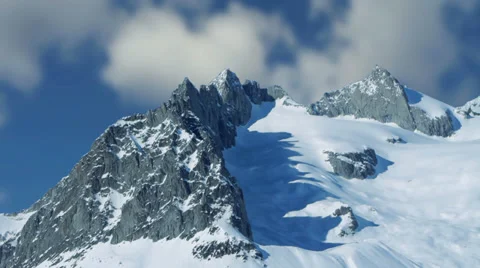 Mountain panorama view. clouds time lapse. snow winter landscape background Stock Footage 37128409
