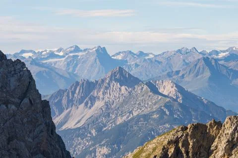 Mountain panorama view from the karwendel mountains, bavaria, germany Stock Photos