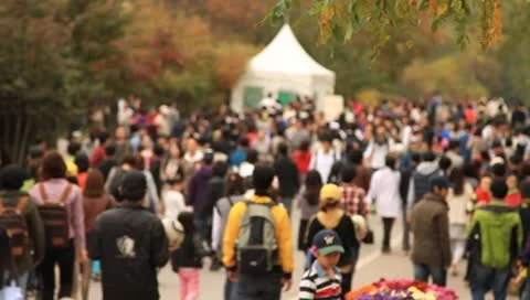 Mountain park filled with anonymous crowd Stock Footage 8909158