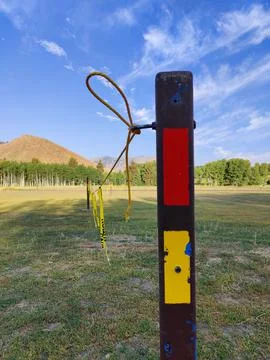 Mountain parking post Foto stock
