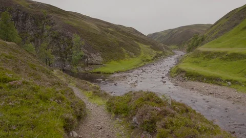 Mountain Pass Hiking | Valley Stream, Scotland Stock Footage 125007442