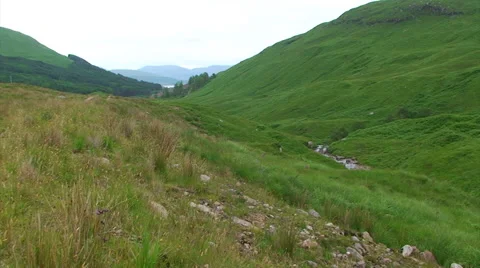 Mountain pass with moraines in the Highlands Video stock 39990387
