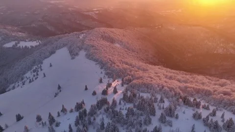 Mountain Pasture Sunset Drone Shot Glare Stock Footage 336277963