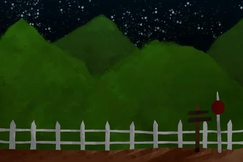 Mountain Path With Fence Under Starry Night Illustration イラスト素材