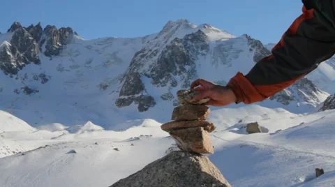 A mountain path marker Stock Footage 59742288