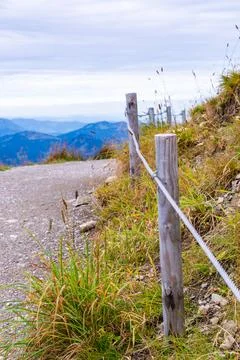 Mountain Path with Weathered Wooden Posts Stock Photos
