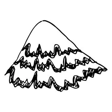 A mountain with a pattern of wavy lines and strokes. hand-drawn hill in sketch Stock Illustration