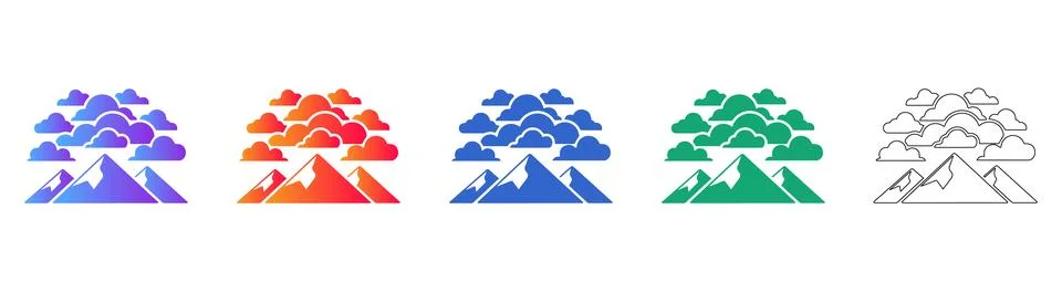 Mountain Peak and Cloud Icon Set Stock Illustration