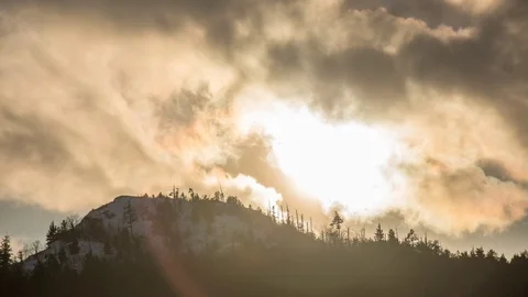 Mountain peak and sunset clouds Stock Footage 72822816