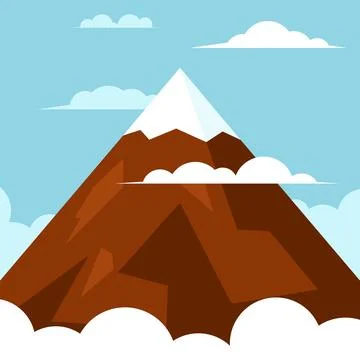 Mountain peak in the clouds. Flat design. Stock Illustration