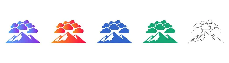 Mountain Peak with Clouds Icon Set Stock Illustration