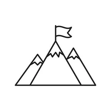 Mountain peak with flag icon in outline stroke flat style. Exploration hiki.. Stock Illustration
