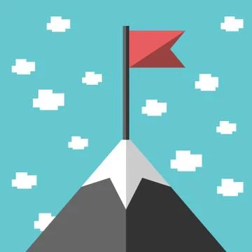 Mountain peak with flag Stock Illustration