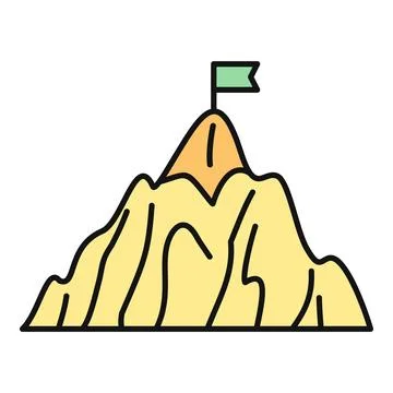 Mountain peak with flag symbolizing goal achievement Stock Illustration