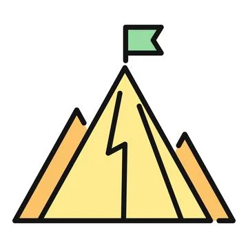 Mountain peak with flag symbolizing mission achievement Stock Illustration