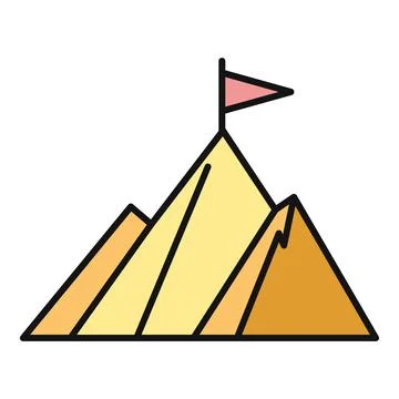 Mountain peak with flag symbolizing success and achievement Stock Illustration