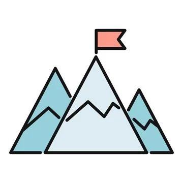 Mountain peak with flag symbolizing success and goals Stock Illustration
