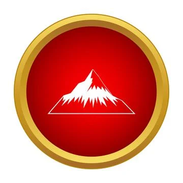 Mountain peak icon on a red button 스톡 일러스트
