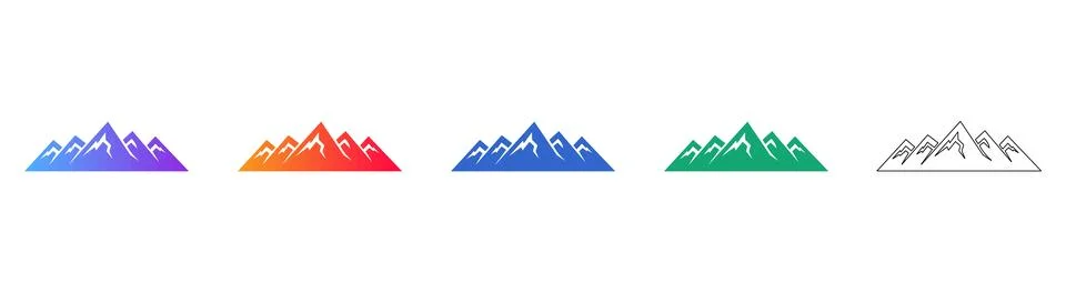Mountain Peak Icon Set in Gradient and Line Styles Stock Illustration